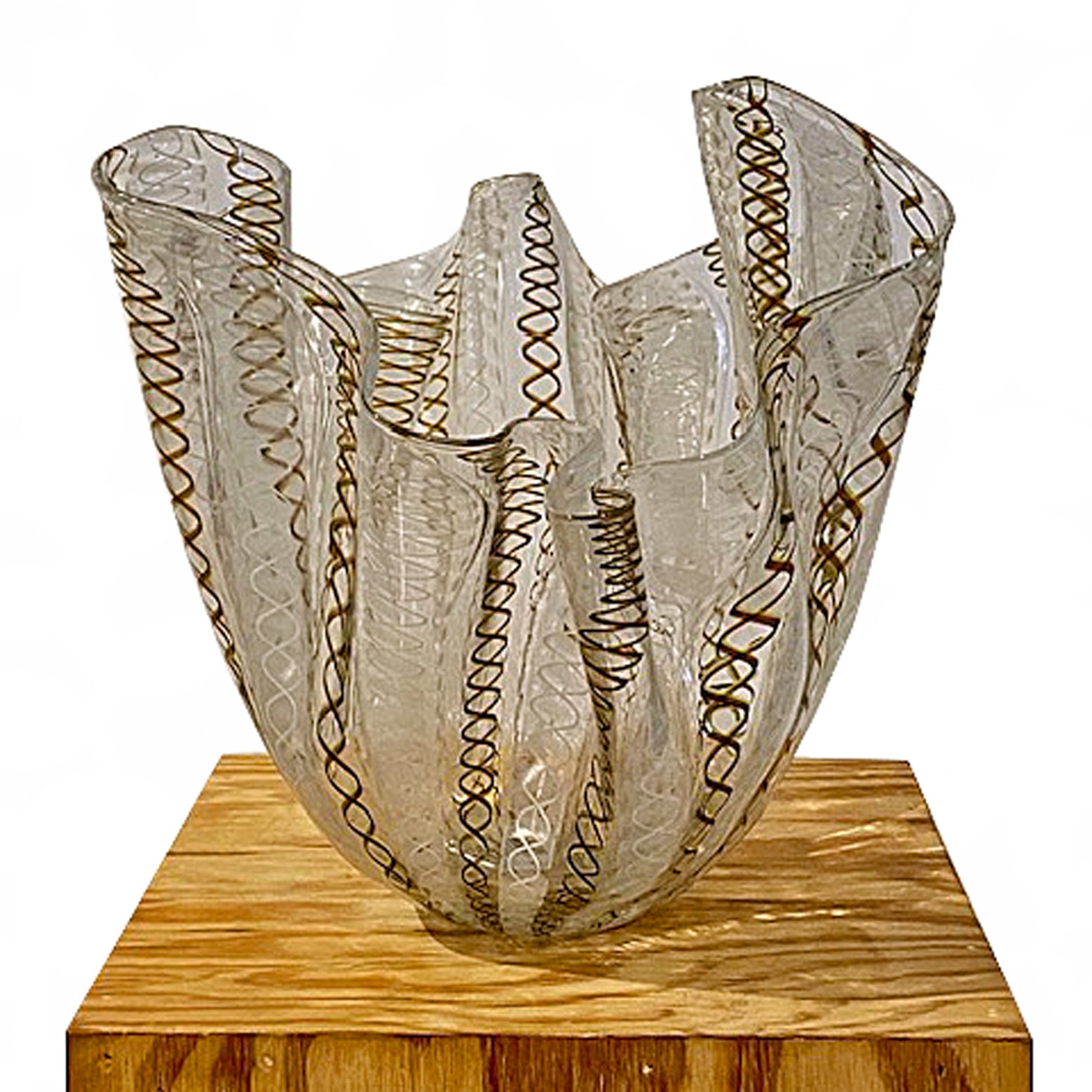 VENINI, a “Latticino” -technique Handkerchief glass vase with
